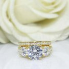 Caratnile 14K Yellow Gold Over 3 TCW Round White Moissanite Solitaire with Accents Ring Set