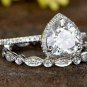 1.24ct Heart Cut Moissanite Unique Halo Engagement Ring Set 10k White Gold Over
