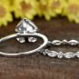 1.24ct Heart Cut Moissanite Unique Halo Engagement Ring Set 10k White Gold Over