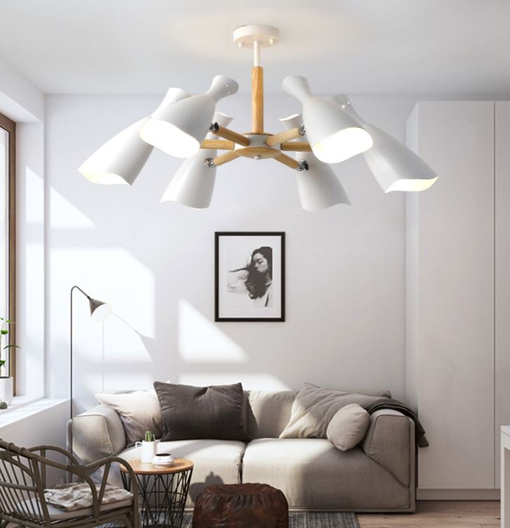 Creative Chandelier Modern Simple Dining Room Lamp Wooden White Hang Light