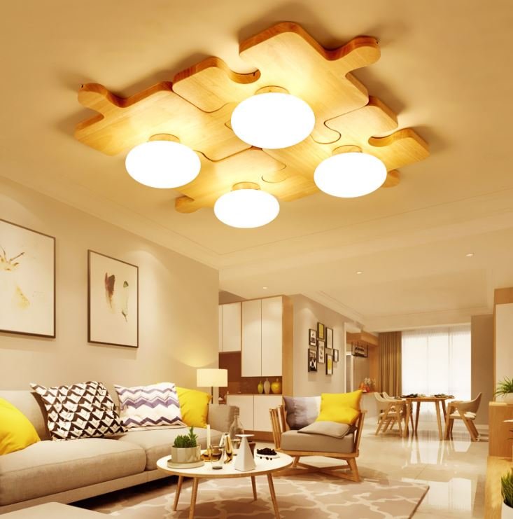Wood Puzzle Light Creative Wooden Art Bedroom Ceiling Lamp