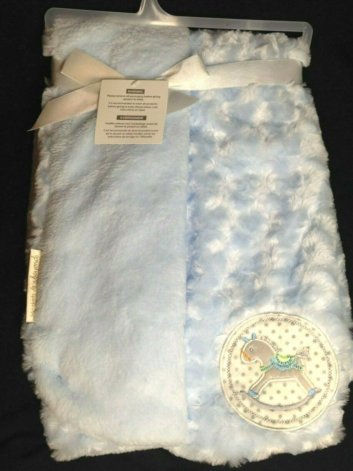 Blankets & Beyond Soft Blue Rosette Rocking Horse Baby Blanket 30" x 30"