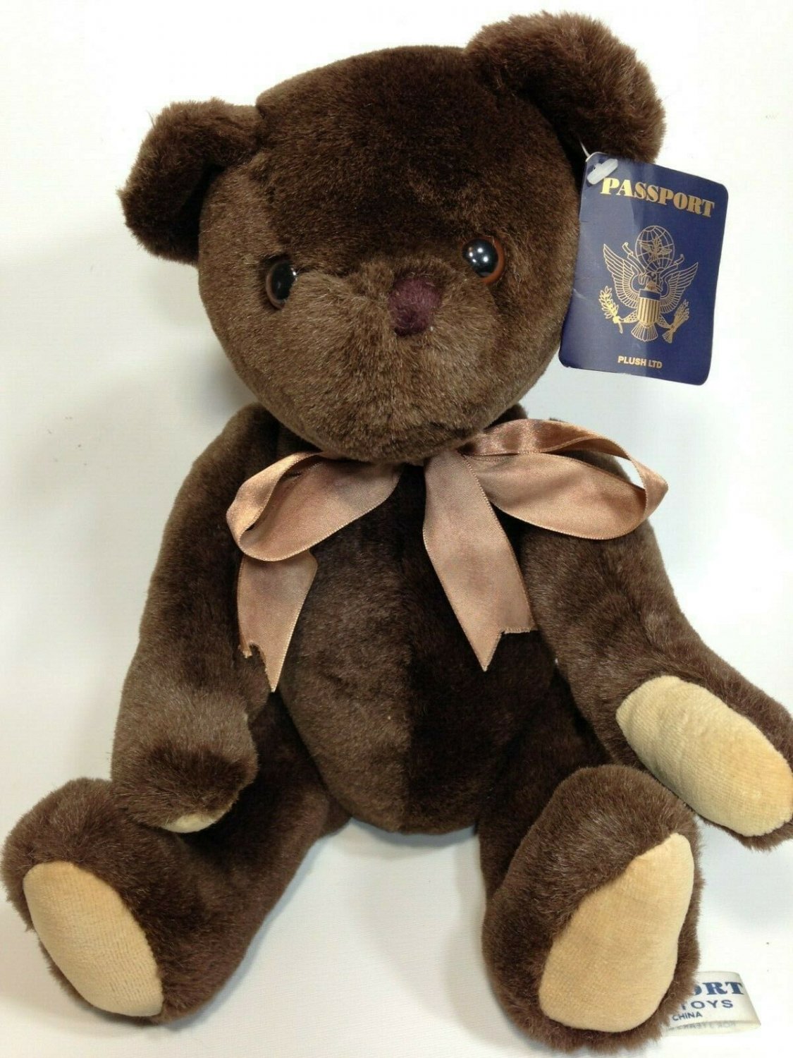Passport Plush Teddy Bear Chocolate Brown Soft Stuffed Jointed Animal