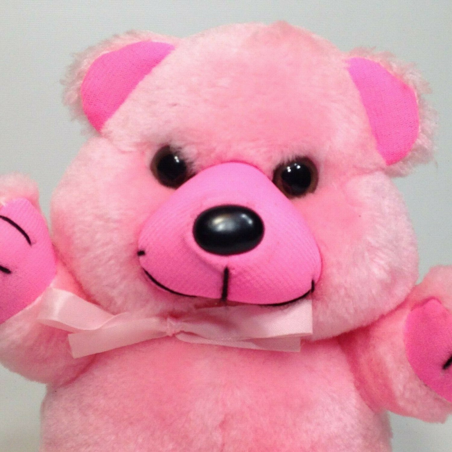 Plush Pink Teddy Bear Vintage 1982 A&B Novelty Stuffed Animal Ribbon Bow 7"