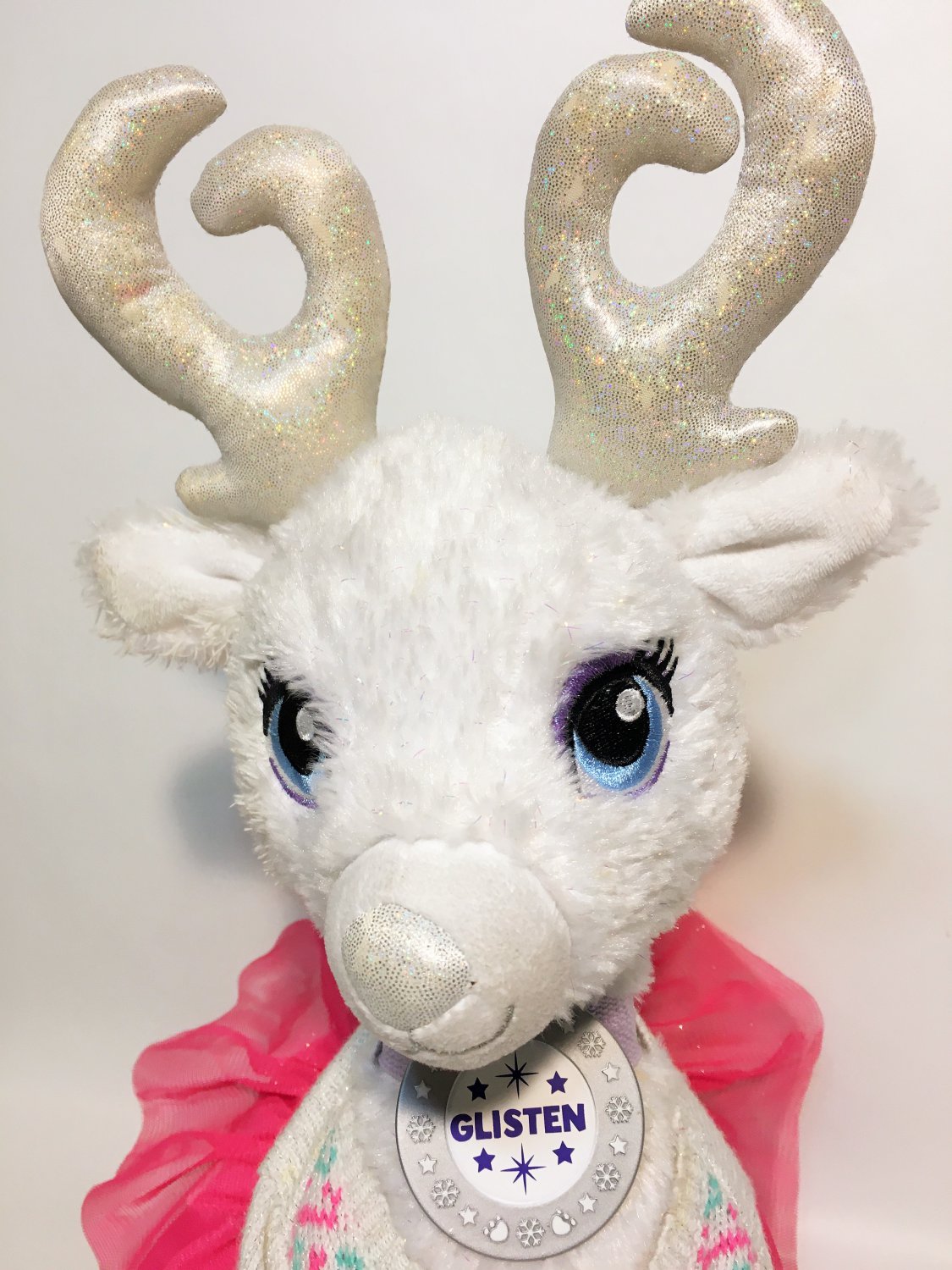 Build A Bear Glisten White Reindeer Plush Light Up Antlers Tutu Sweater 18â