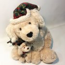 RARE Gund Dogs Plush Hugging Heads & Tales Tan Puppy Dog #44202 Plaid Hats HTF