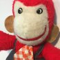 RARE Vintage Monkey Red Plush Chimp Stuffed Ape Animal Toy Gingham Tie 14"