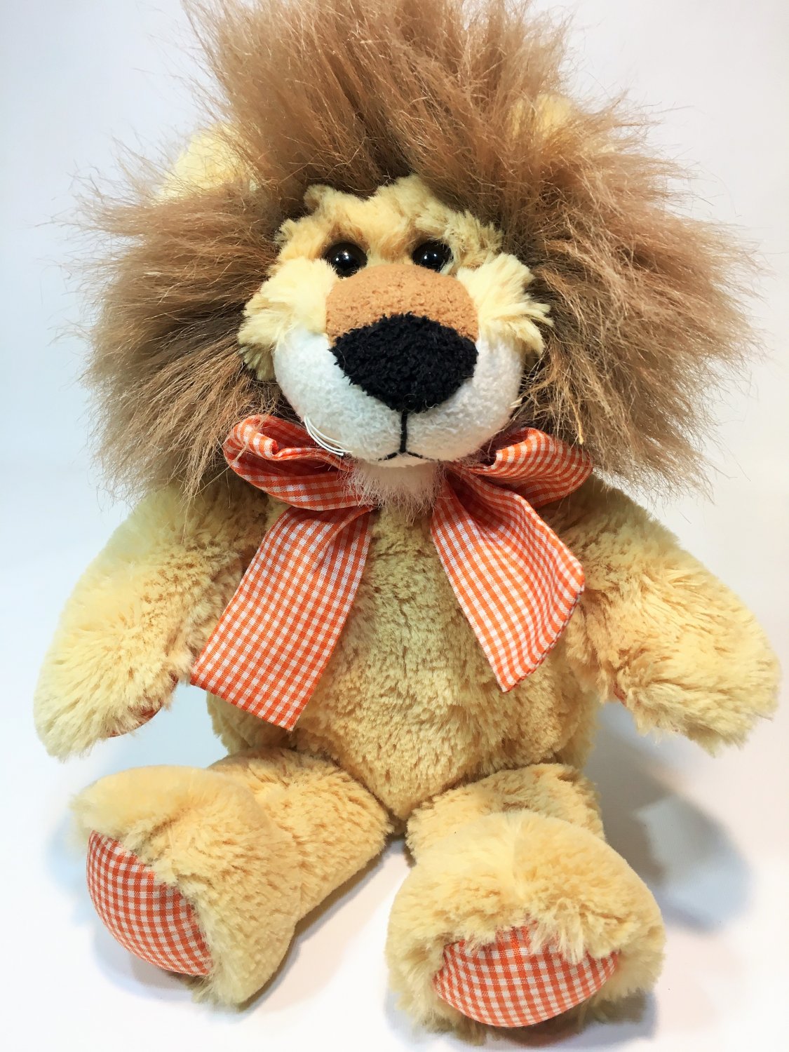 Animal Adventure Plush Lion Orange Gingham Bow Paws Stuffed Animal Toy 13"