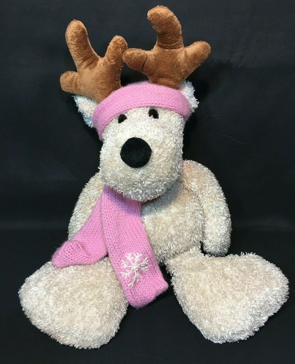 Rare Commonwealth Reindeer Plush Ivory Cream Floppy Stuffed Animal Pink Scarf