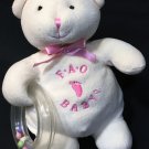 FAO Schwarz Baby Bear Rattle Ring Ivory Cream Pink Plush Stuffed Animal Toy 7" FAO Schwarz Baby Bear Rattle Ring Ivory Cream Pink Plush Stuffed Animal Toy 7"