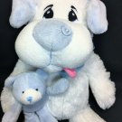 Petting Zoo White Puppy Dog Sad Eyes holds Blue Teddy Bear Stuffed Plush Toy 15" Petting Zoo White Puppy Dog Sad Eyes holds Blue Teddy Bear Stuffed Plush Toy 15"