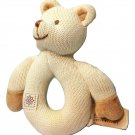 MiYim Simply Organic Bear Ivory Tan Cream Cotton Knit Plush Baby Ring Rattle 6"