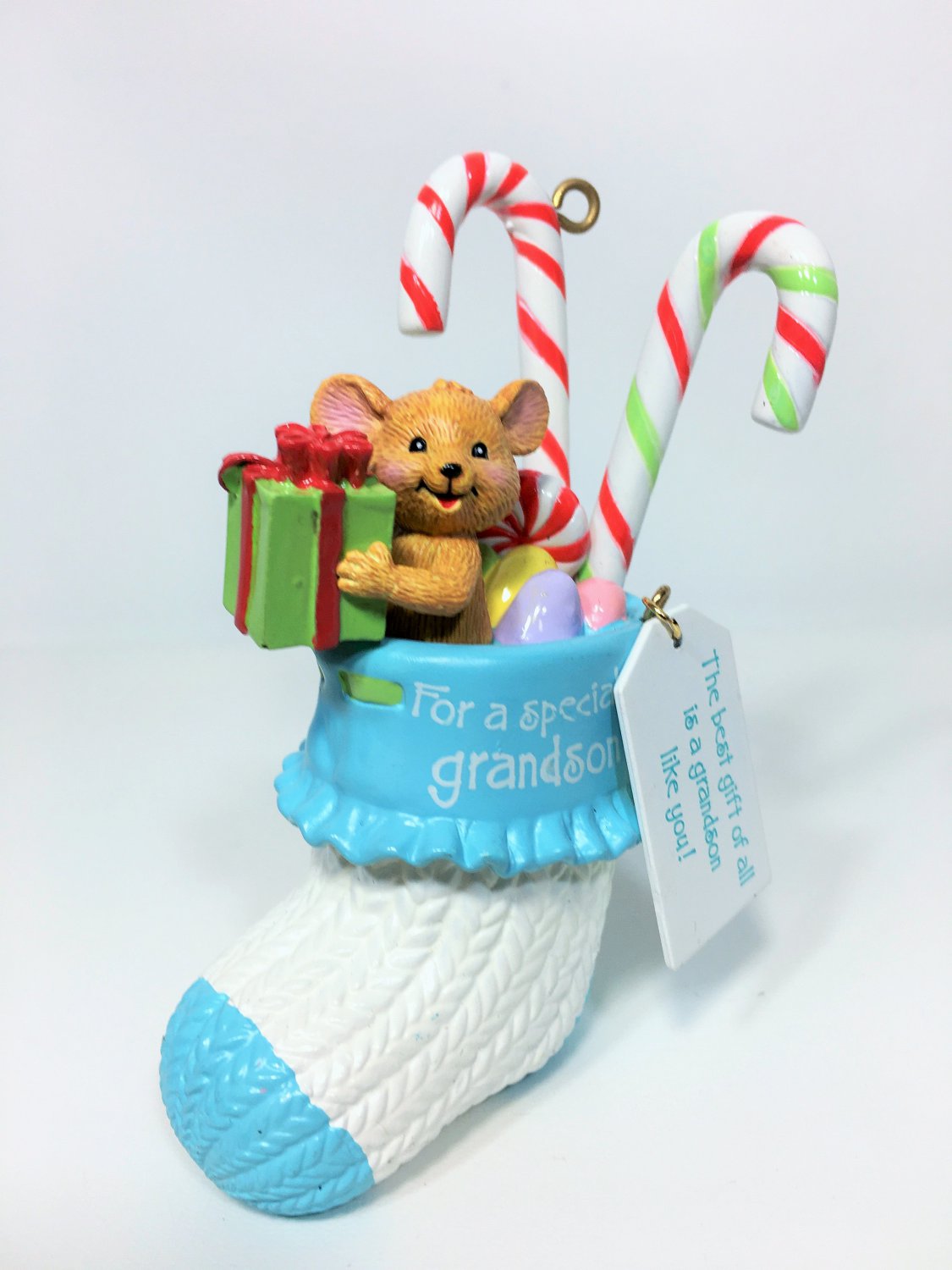 RARE HTF American Greetings Grandson Mouse in Stocking Christmas Gift Ornament