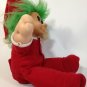 Russ Troll Plush Doll Jangles Green Hair Soft Body Sculpture Red Pajamas Large