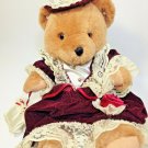 Anco Teddy Bear Burgandy Dress Faux-Pearl Earrings Jointed Brown Mommy Plush 15"