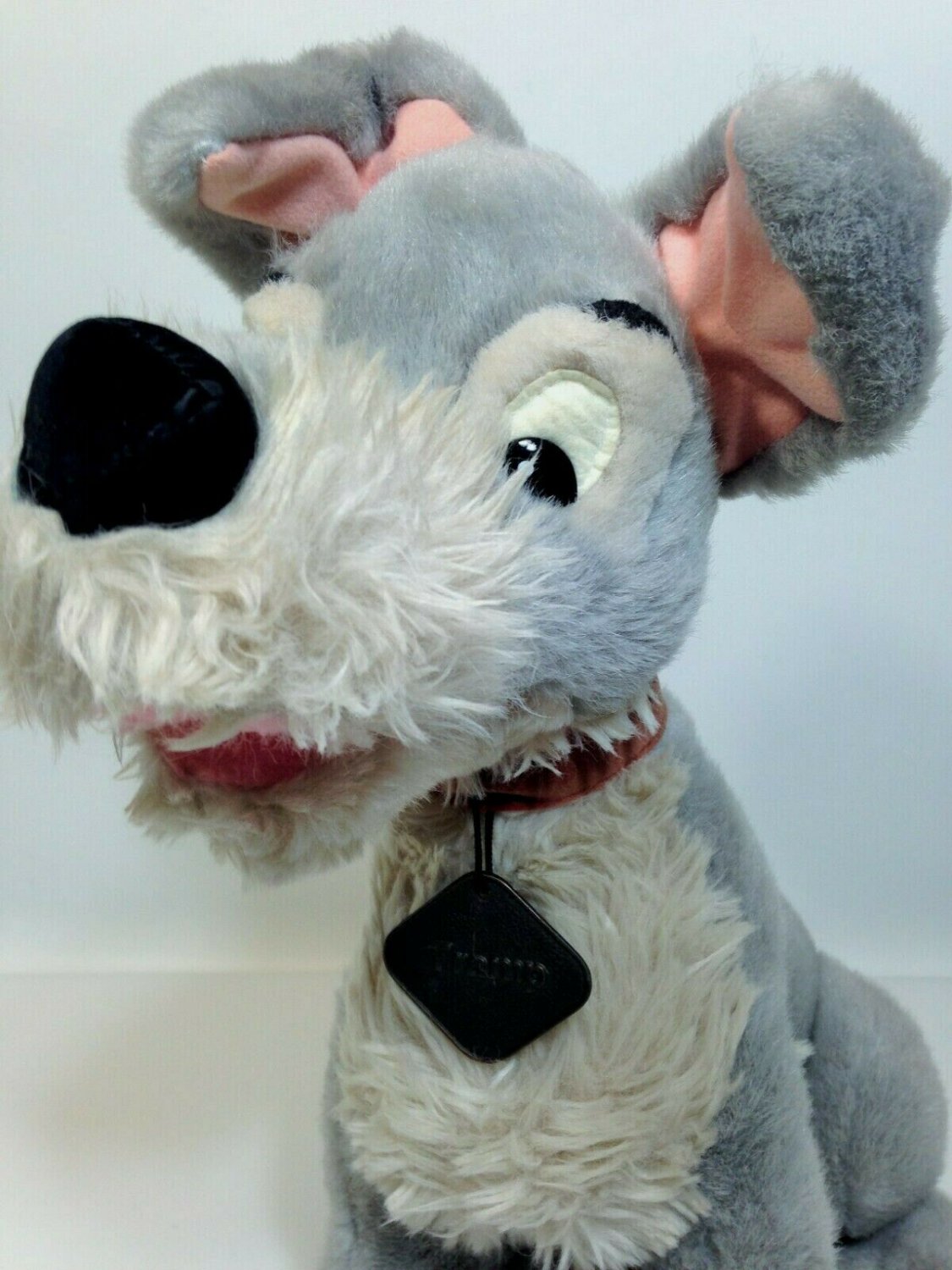 Vintage Disney Tramp Plush Dog Grey Stuffed Animal Metal Tag 14" Cocker Spaniel