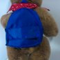 Vermont Teddy Bear Plush Brown Grizzly BackPack Jointed Stuffed Animal Blue 1988