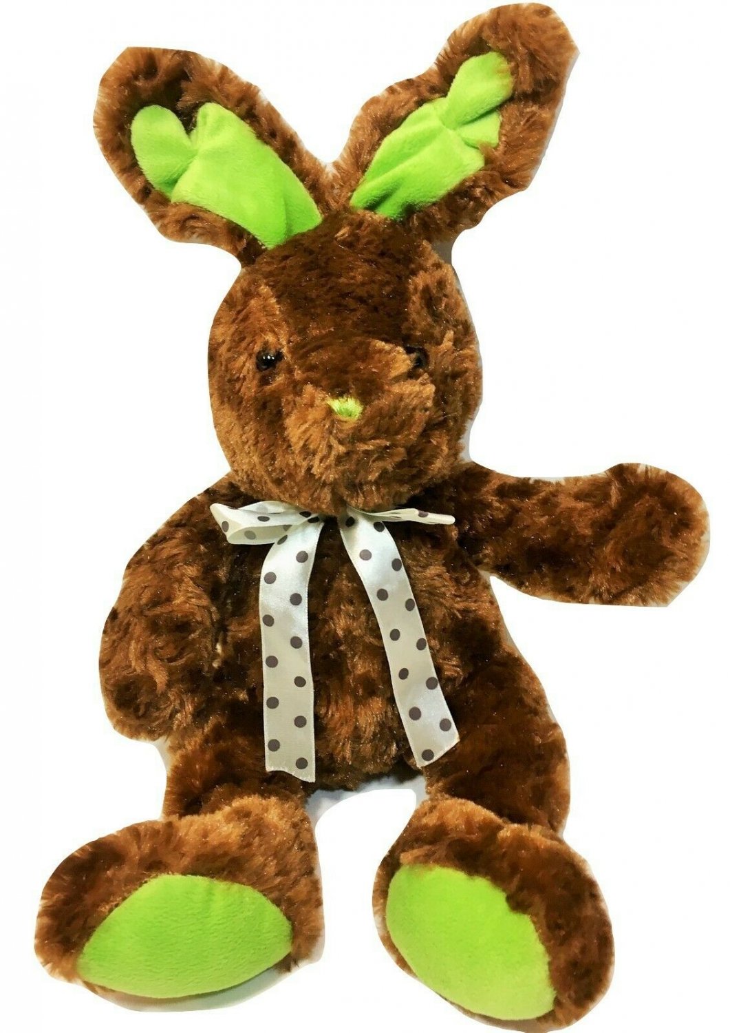 Bunny Rabbit Plush Atico Brown Green Stuffed Animal Hare Polka Dot Bow Toy 12"