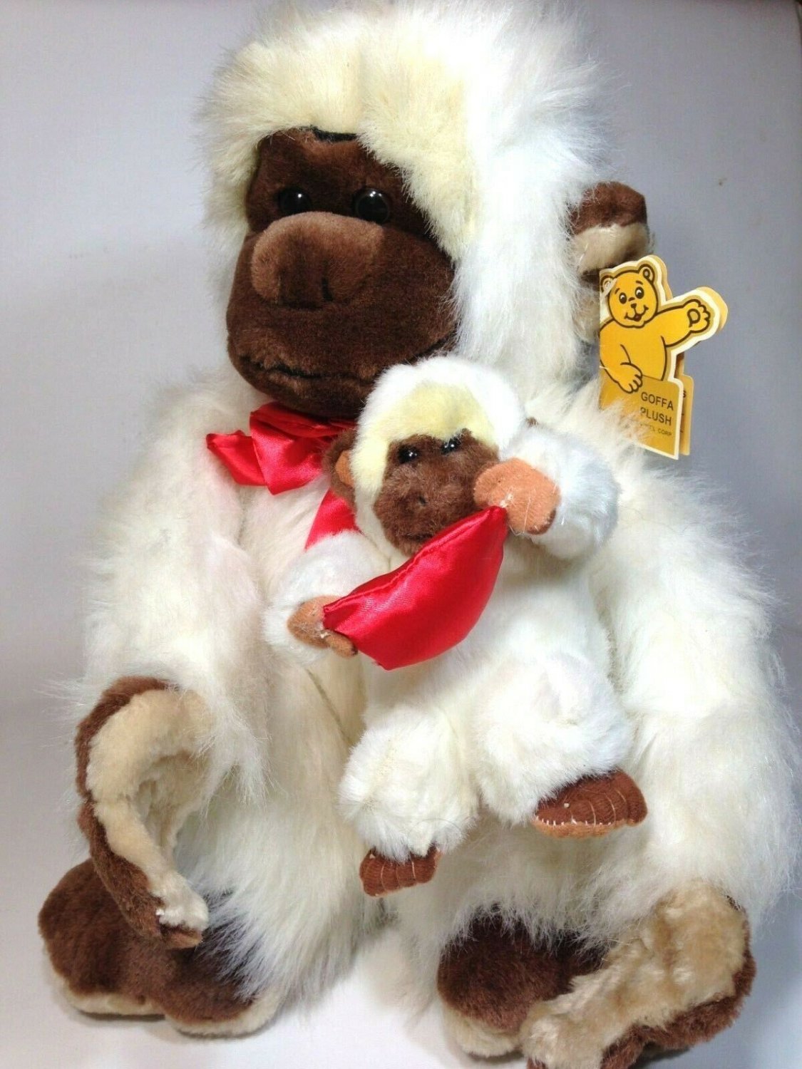White Ape Gorilla Monkey Goffa Plush Mother & Baby Large Furry Animal 15" Tag