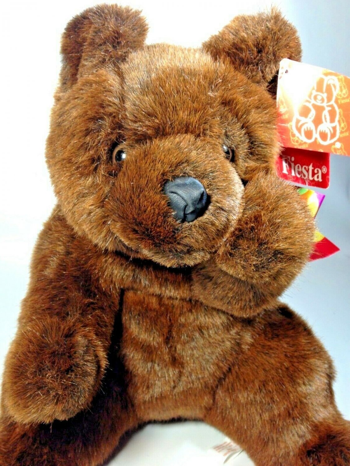 Fiesta Teddy Bear Plush Brown 11" Sitting Paw Bear Grizzly Stuffed Animal w/ Bow
