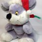 Vintage Plush Mouse Grey Stuffed Animal Gray Holiday Christmas Hat & Scarf 10.5"