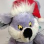 Vintage Plush Mouse Grey Stuffed Animal Gray Holiday Christmas Hat & Scarf 10.5"