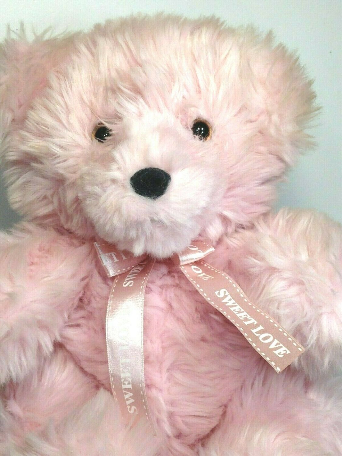 Oshko Pink Teddy Bear Soft Furry Stuffed Animal w Sweet love Ribbon Bow 12"