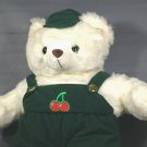 Vintage White Teddy Bear Plush Elite Toys RARE 20" Green Corduroy Overalls