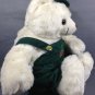 Vintage White Teddy Bear Plush Elite Toys RARE 20" Green Corduroy Overalls
