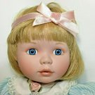 Ashton-Drake Galleries Blonde Girl Blue Pinstriped Dress Pink Bow Baby Bear 1996