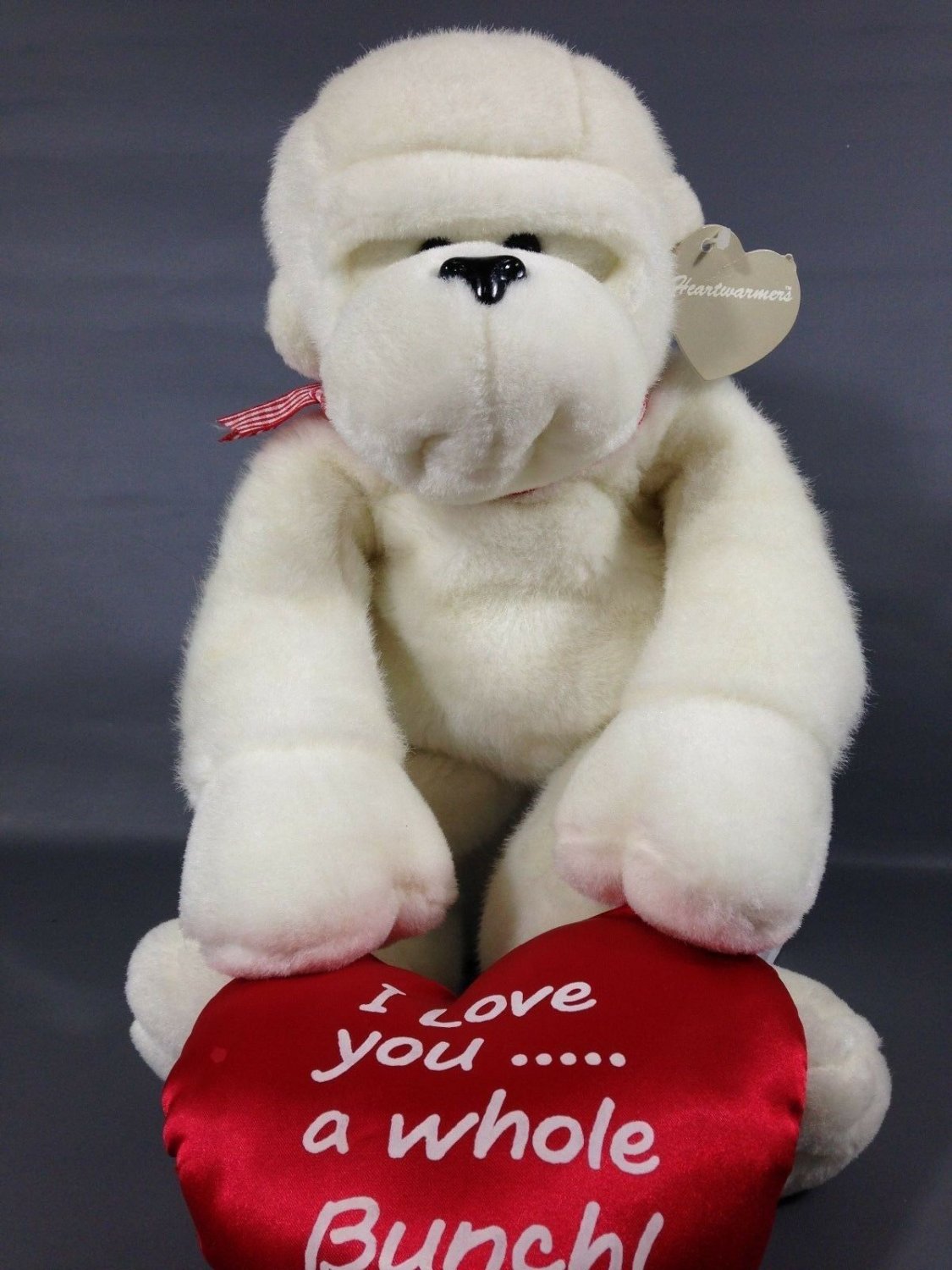 White Monkey Plush Chimp Carlton Cards RARE Heart Warmers I love You Red Pillow
