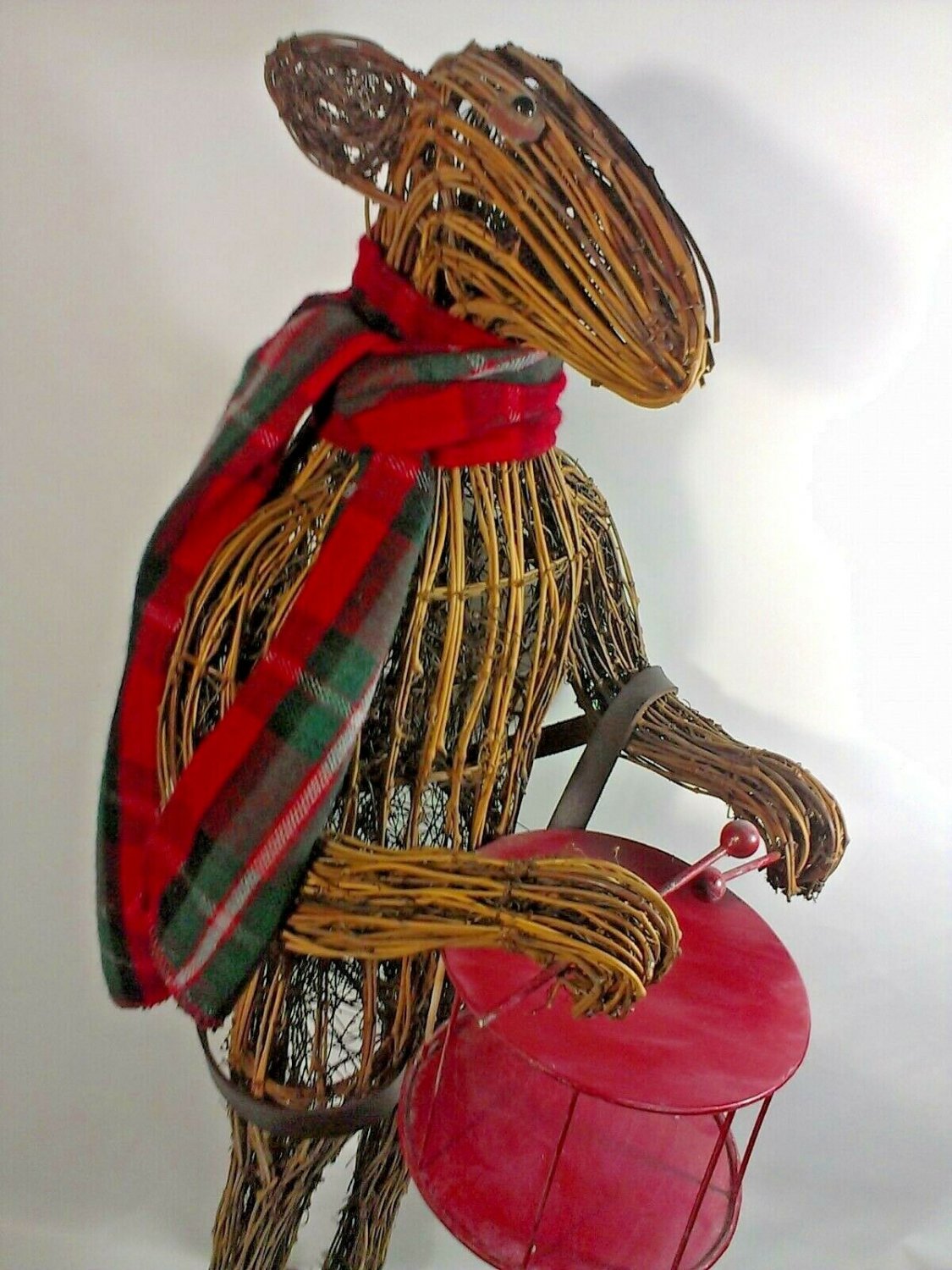 Rustic Wood Art Reindeer HUGE 3'FT Sculpture Metal Drum Deer Wooden Figure Decor