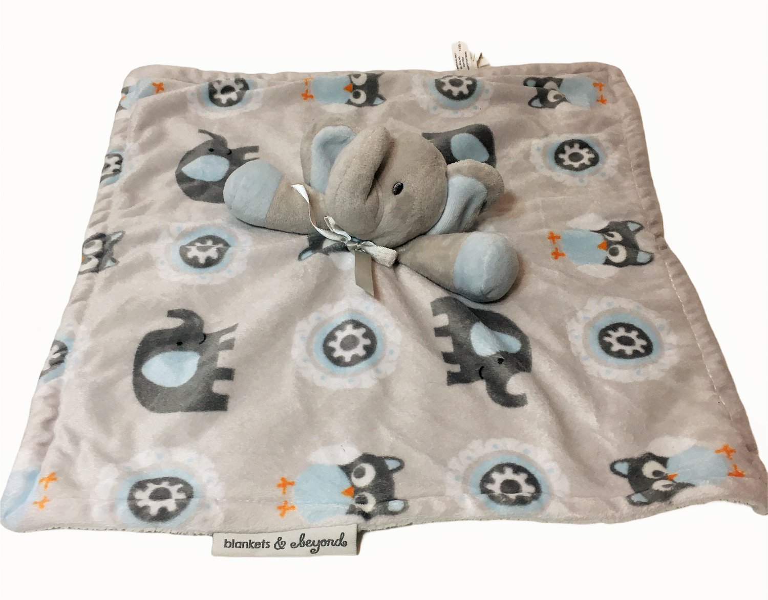 Blankets and & Beyond Elephant Owl Blue Gray Baby Blanket Security Lovey 14"