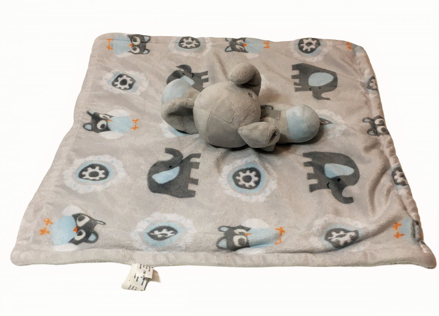 Blankets and & Beyond Elephant Owl Blue Gray Baby Blanket Security