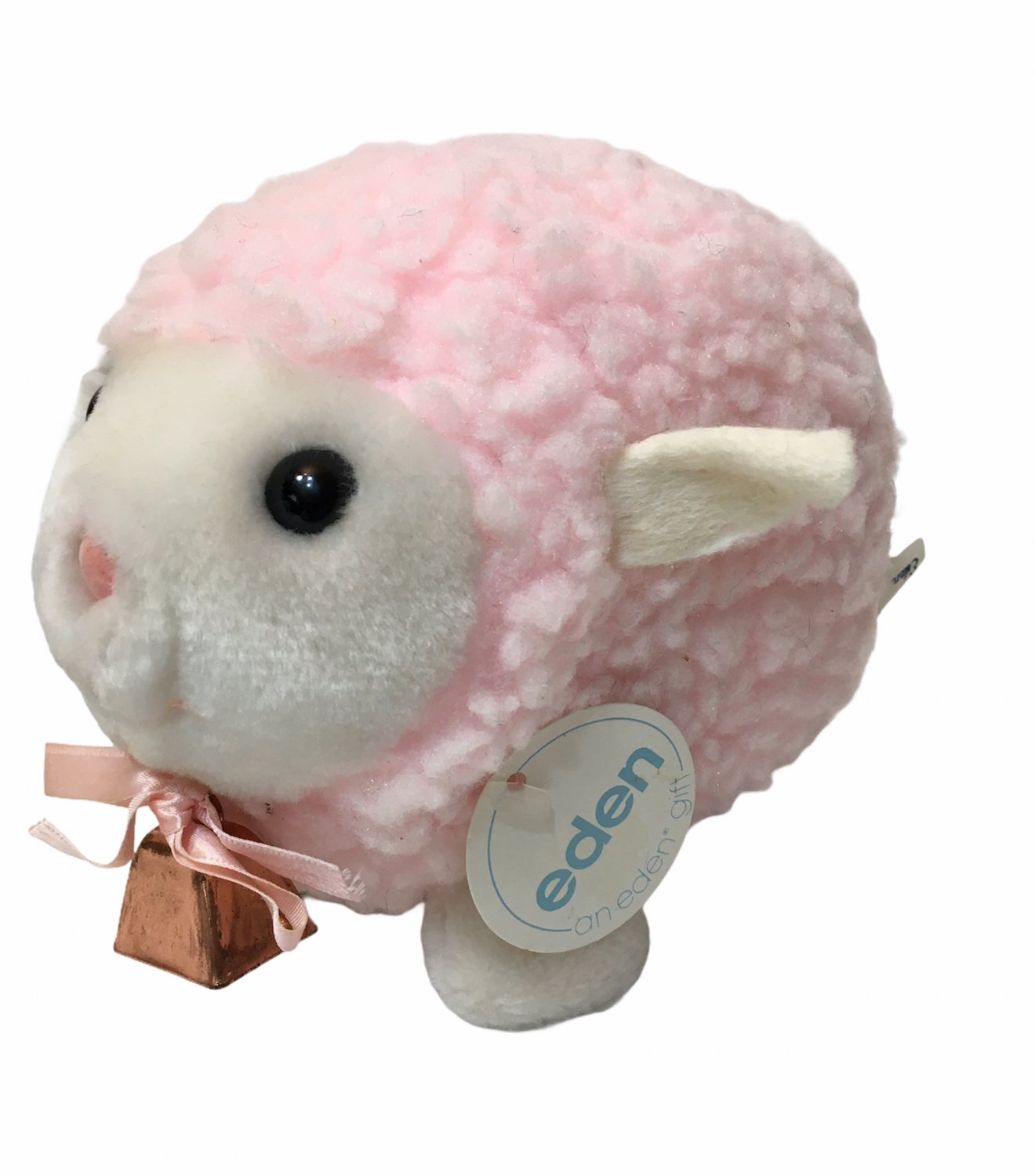 Eden Toys Lamb Sheep Pink Plush Stuffed Animal Vintage Bell Baby Toy Bow 7"