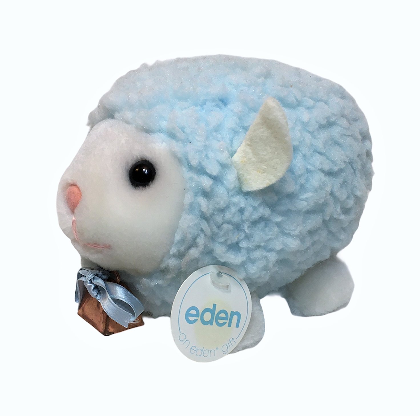 Eden Toys Lamb Sheep Blue Plush Stuffed Animal Vintage Bell Baby Toy Bow 7"