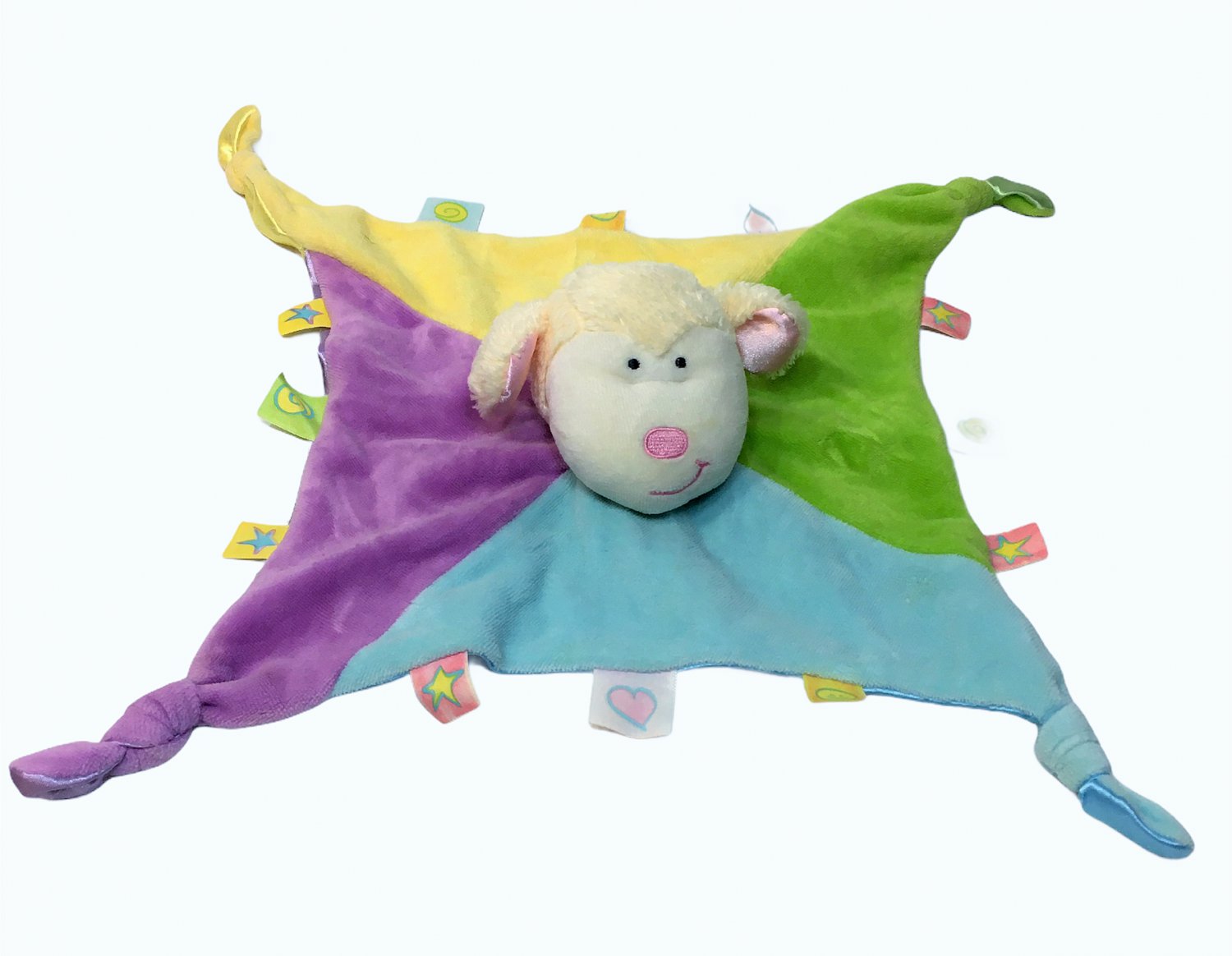 Little Kids Preferred Baby Lamb Finger Puppet Label Loveys Blanket 14"x14"