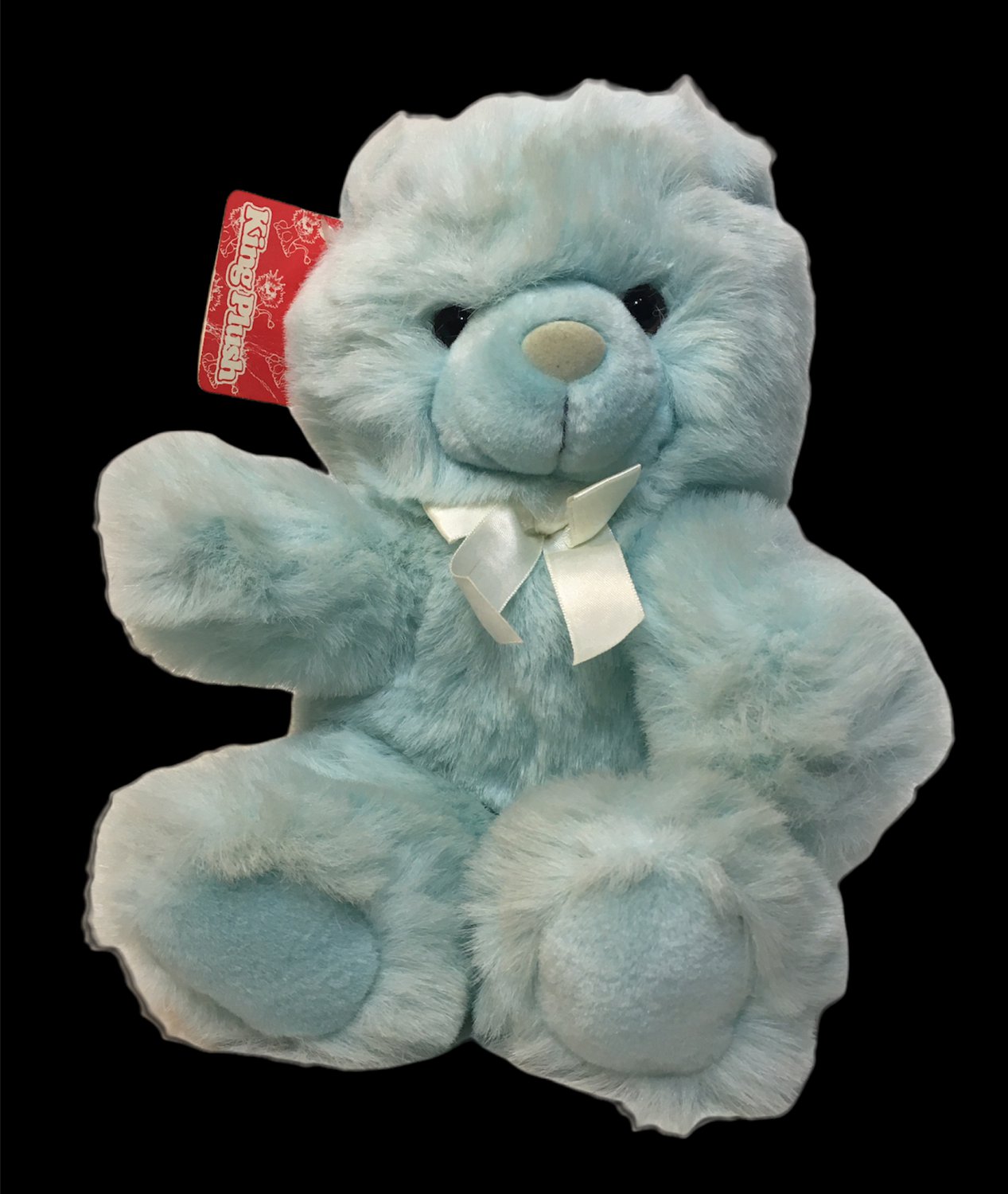 King Plush Teddy Bear Pastel Blue Soft Doll Stuffed Animal TAG 12" White Ribbon
