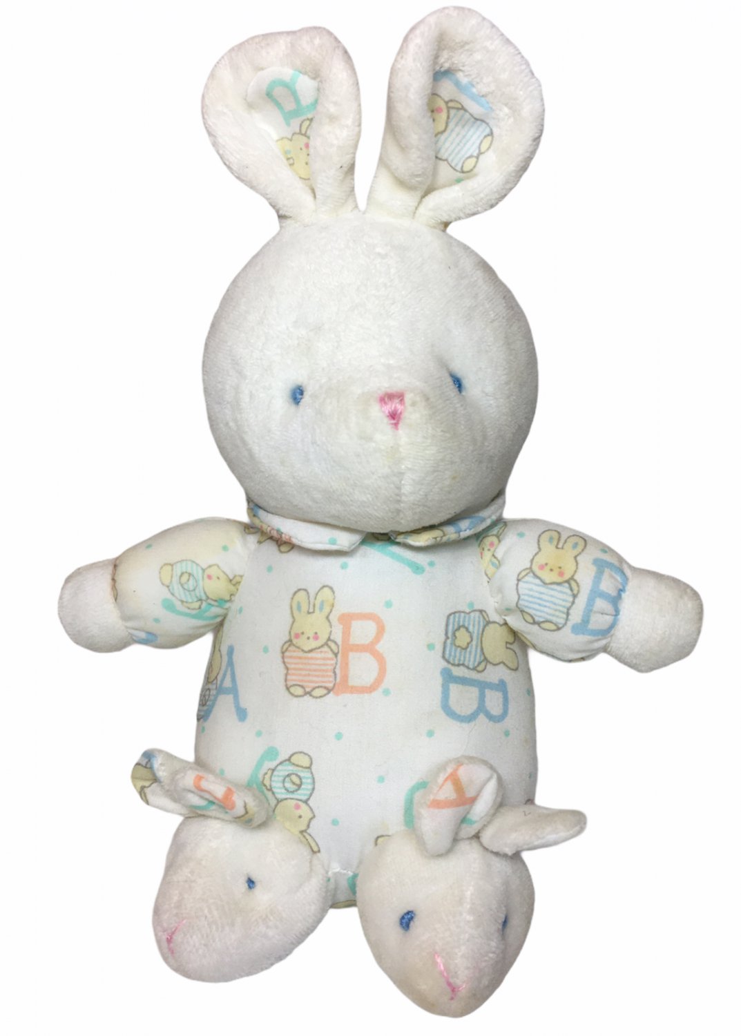 Carters Baby Plush Rattle Bunny Rabbit ABC Pajamas Slippers Pink Blue Dots 8"