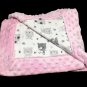 Pink Minky Dot Baby Blanket Teddy Bear Design LARGE 36" x 24" Unique Blankie
