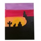 Original 10" x 8" Coyote Desert Sunset Signed Acrylic Painting