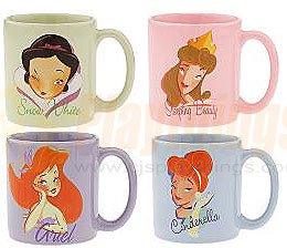 Disney Exclusive Princess Phases MUG SET of 4 w/ Snow White Sleeping Beauty Cinderella Ariel