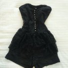Chocolate VTG 80's Black Lace Tiered Mini Dress Romper Skort S