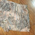 zara silky paisley tan drawstring shorts S