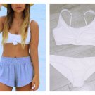 Frankie’s Bikinis Swimwear Greer white rib Knot Tie Swimsuit Set