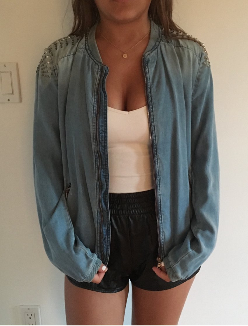 Zara spike denim zip Jacket Blue Jean M