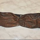 AMERICAN APPAREL Shiny Gold & Black METALLIC RUCHED BANDEAU TOP Bikini BEACH BRA