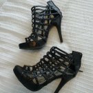 Vegan Leather BLACK CAGED HEELS 7 Shoe