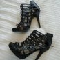 Vegan Leather BLACK CAGED HEELS 7 Shoe