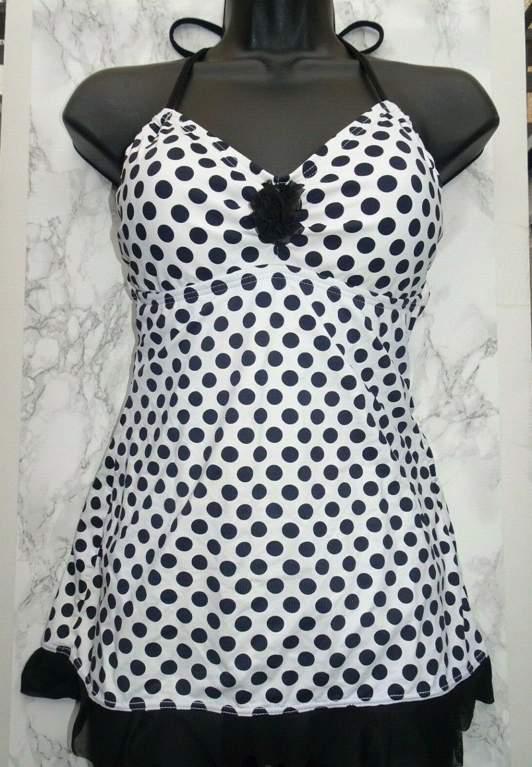 Kenneth Cole REACTION POLKA DOT SWIMSUIT SKIRTED white black Swimwear S